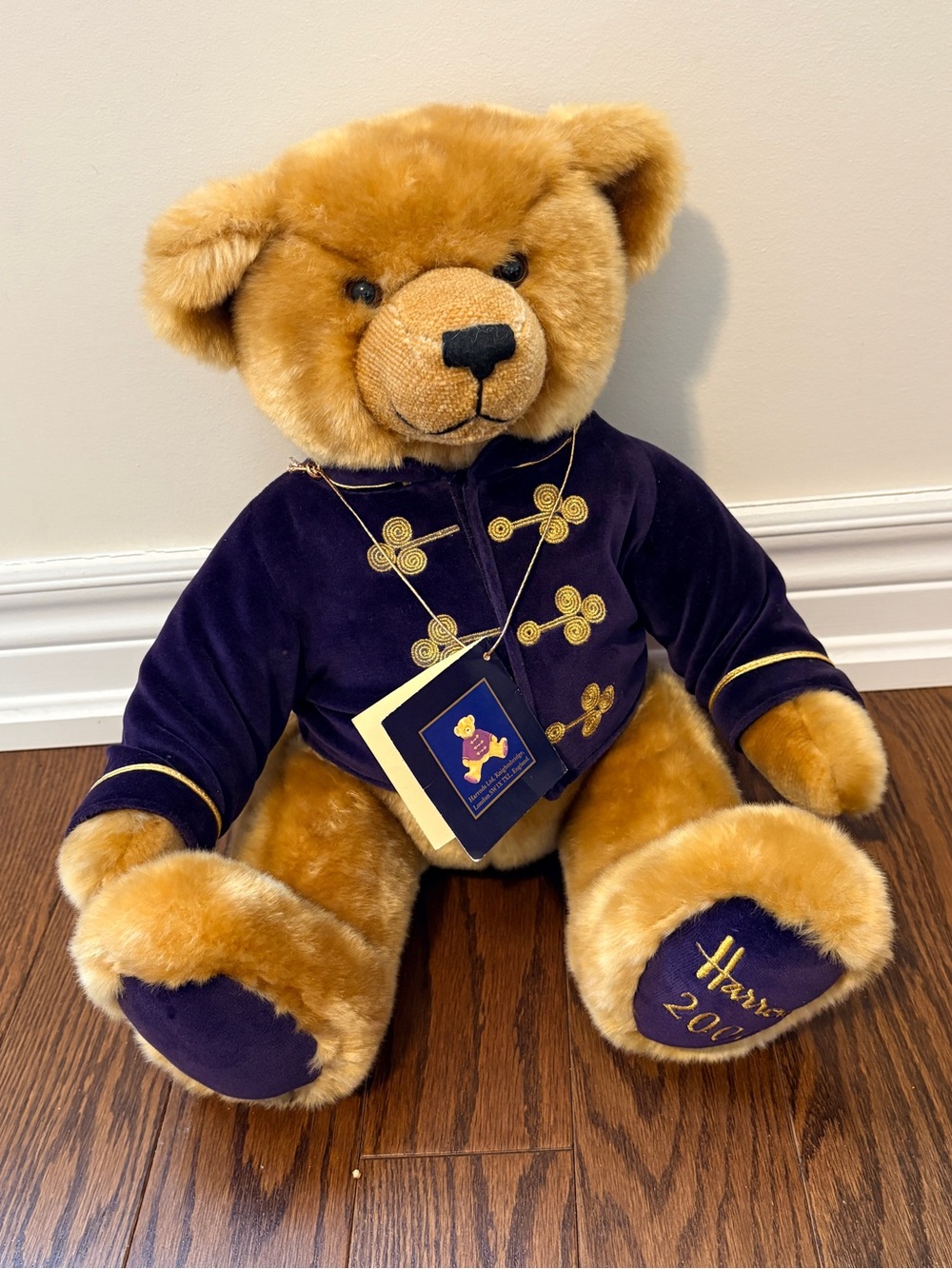 Harrods Millennium Christmas Bear (2000) – Purple Velvet Jacket – Tags Attached
